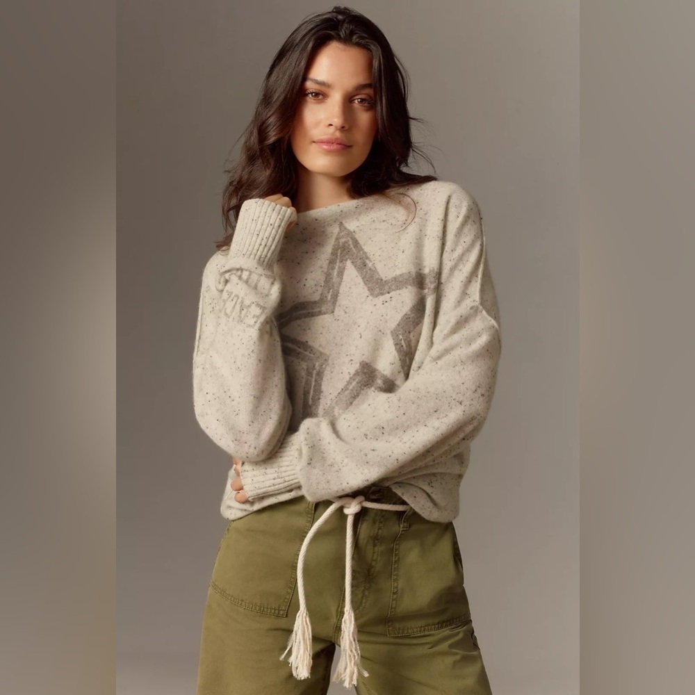 Anthropologie Pilcro Cashmere Speckled Star Motif Sweater Size XS NWT